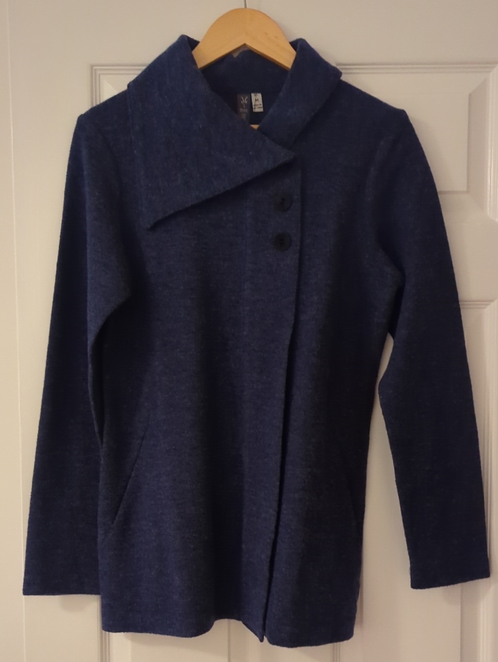 ibex Navy Asymmetric Button Wool-Blend Cardigan